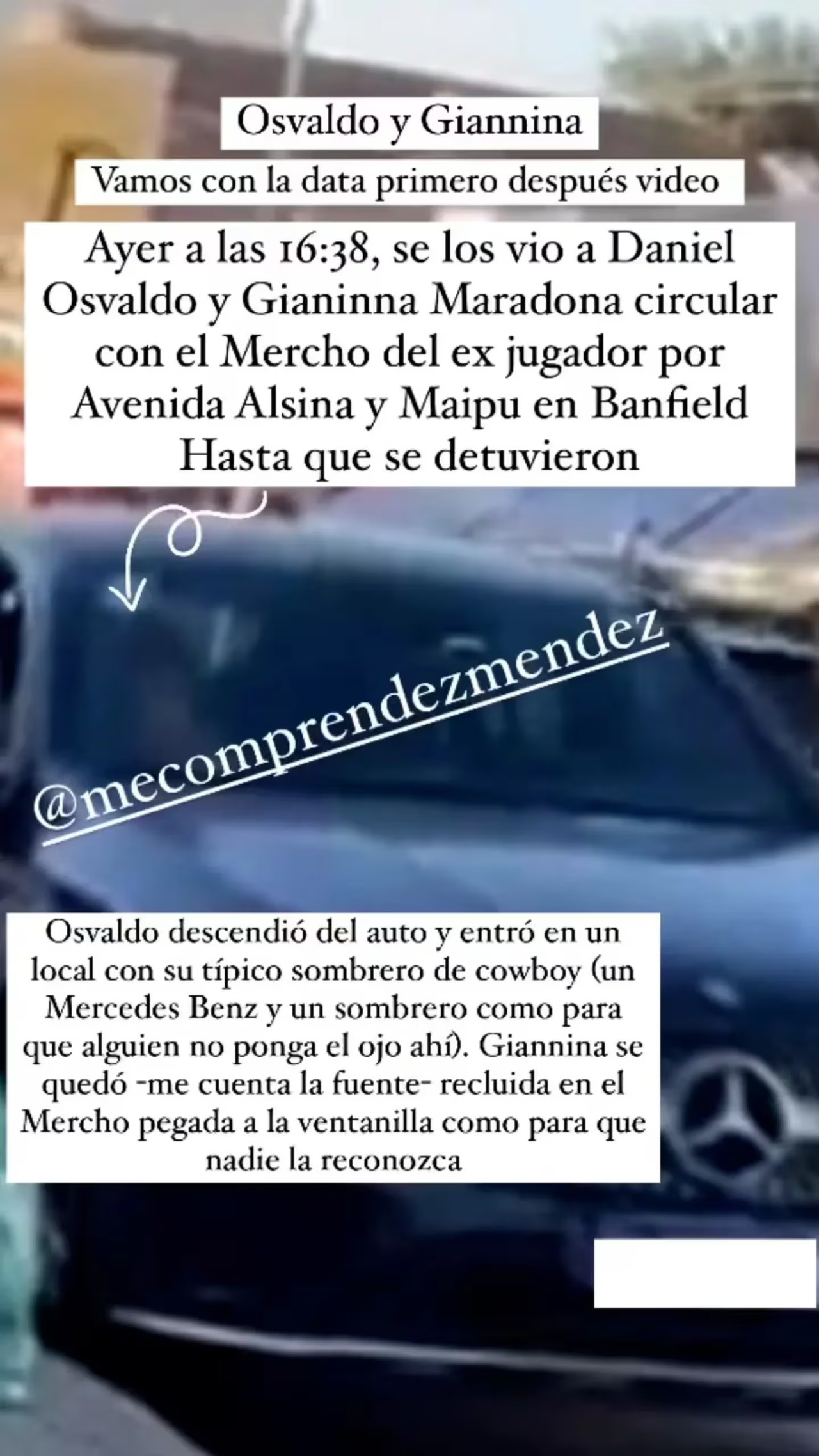 La información que asegura que Daniel Osvaldo y Gianinna Maradona fueron vistos juntos. Foto: Captura Instagram.